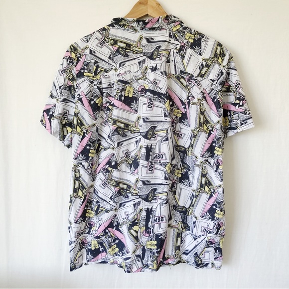 MAMBO Mens Size L Black White Cotton Button Down Short Sleeve Shirt Quirky Beach - Picture 8 of 10